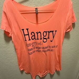 Coral Off Shoulder “Hangry” Graphic Tee Size Large